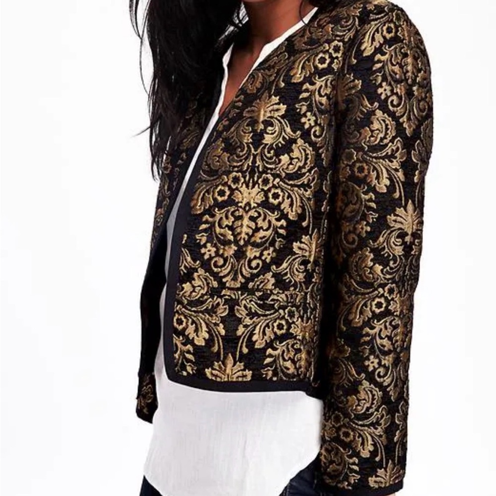 Old Navy Black and Gold Brocade Jacquard Open Front Blazer - Picture 8 of 11